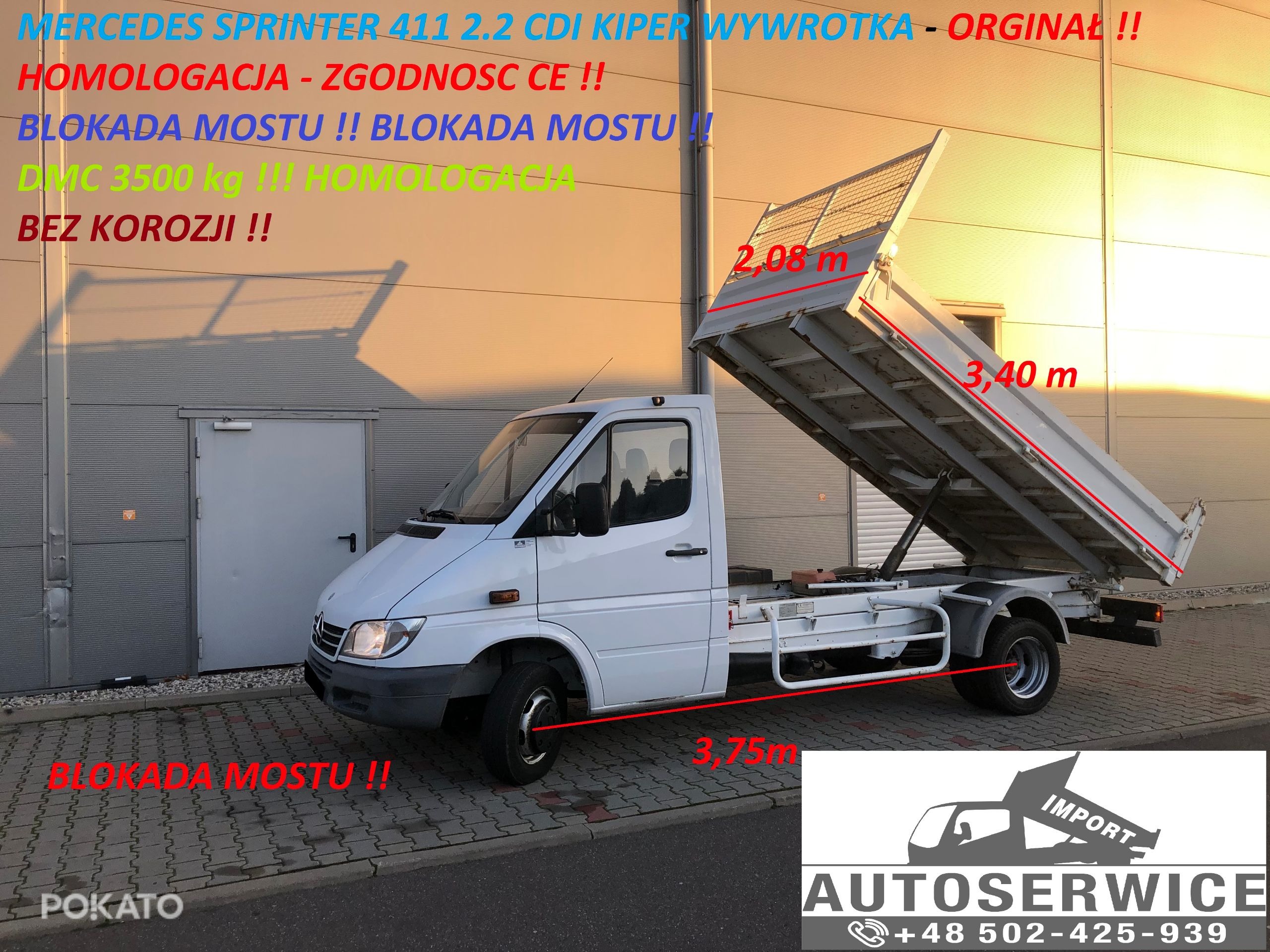Sprinter 411 Kipper Wywrotka Orginał Blokada MosTU