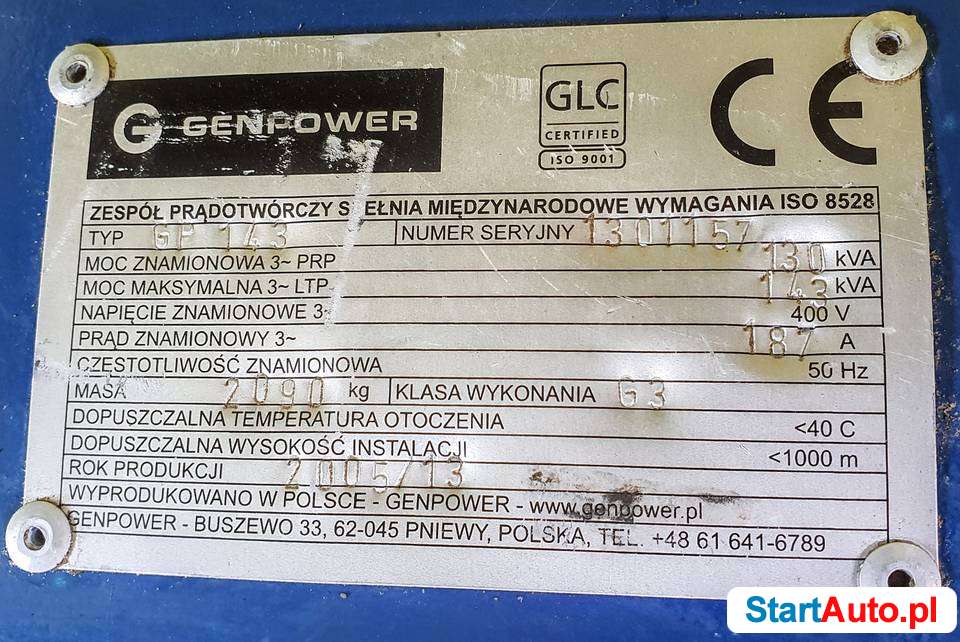 Agregat Prądotwórczy Genpower GP143 Diesel 143kVA