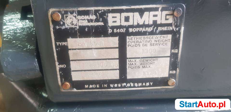 Bomag BW 850 T walec okołkowany zagęszczarka 1.3T rozrusznik