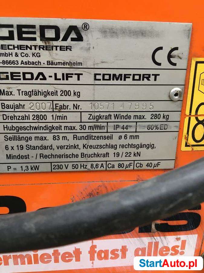 Drabina winda dekarska GEDA COMBILIFT 200kg Podpora 2007 rok