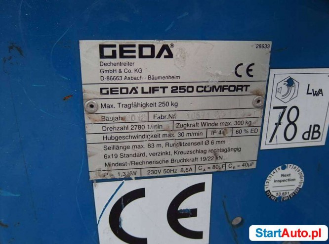 Drabina winda dekarska GEDA – Lift 250 Comfort 2012 /16m