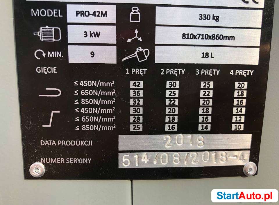 Giętarka zaginarka do prętów zbrojenia drutu PRO 42 — NOWA