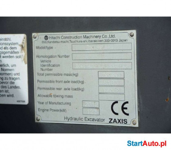 Hitachi ZX 190 W-3 KOPARKA KOLOWA CE 2012rok