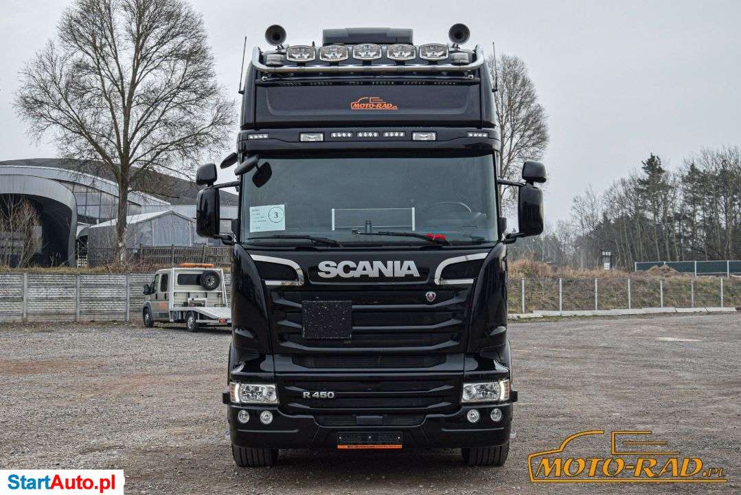 Scania R450 / EURO 6 / 6×2 / BEZ EGR-A / TOPLINE / GABARYTY / OŚ SKRĘTNA – PODNOSZONA / NAWIGACJA / KLIMA POSTOJOWA / SKÓRA / ALUFELGI / LEDY / RETARDER / WERSJA PREMIUM / Z NIEMIEC