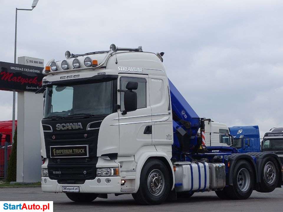Scania R 580 / V8 / 6 X 2 / BOOGIE – 66 TON !!! / HDS HMF 3220 – WYSÓW 12,5 M /STEROWANIE RADIOWE /