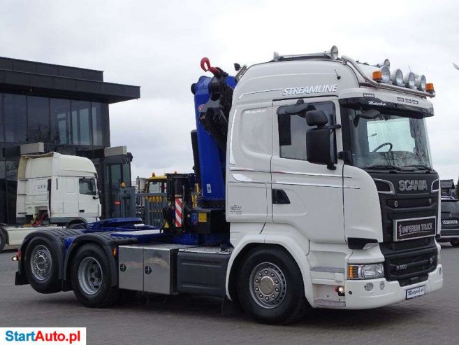 Scania R 580 / V8 / 6 X 2 / BOOGIE – 66 TON !!! / HDS HMF 3220 – WYSÓW 12,5 M /STEROWANIE RADIOWE /