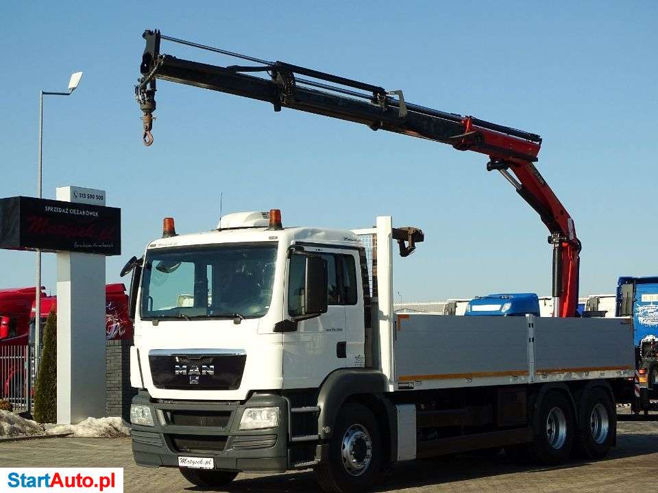 MAN TGS 26. 360 / 6 X 4 / SKRZYNIOWY – 6,75 M / HDS PALFINGER PK 16502 / WYSÓW- 10,2 M / STEROWANIE RADIOWE /