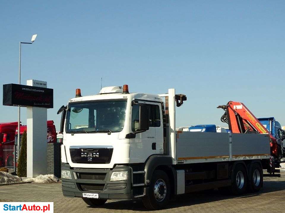 MAN TGS 26. 360 / 6 X 4 / SKRZYNIOWY – 6,75 M / HDS PALFINGER PK 16502 / WYSÓW- 10,2 M / STEROWANIE RADIOWE /