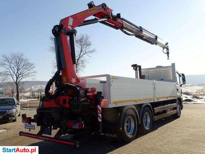 MAN TGS 26. 360 / 6 X 4 / SKRZYNIOWY – 6,75 M / HDS PALFINGER PK 16502 / WYSÓW- 10,2 M / STEROWANIE RADIOWE /