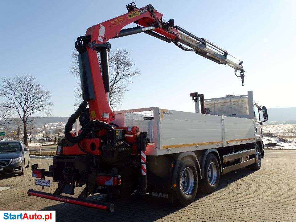 MAN TGS 26. 360 / 6 X 4 / SKRZYNIOWY – 6,75 M / HDS PALFINGER PK 16502 / WYSÓW- 10,2 M / STEROWANIE RADIOWE /