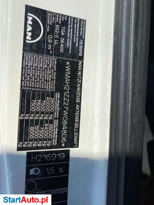 MAN TGA 26.400 TANDEM MANUAL