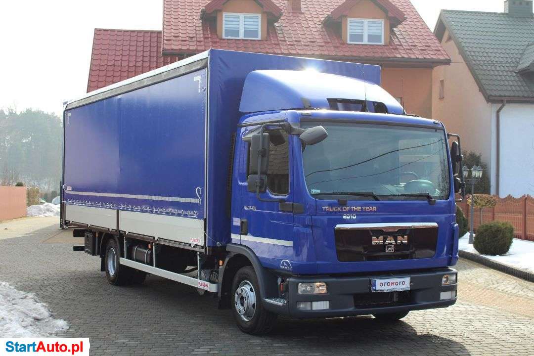 MAN TGL 10.180 POLSKI SALON 1 WŁASICICEL NISKI PRZEBIEG SKRZYNIA Z PLANDEKA 2X FIRANKA