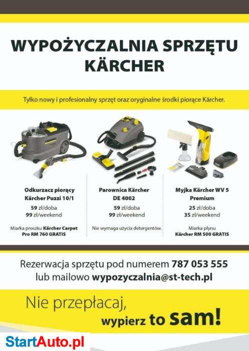 Odkurzacz piorący KÄRCHER PUZZI 10/1 – 59 zł – wynajem, proszek gratis