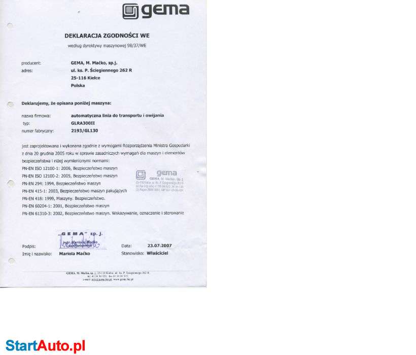 Automatyczna linia do transportu i owijarka palet GEMA Mode GLRA 300II