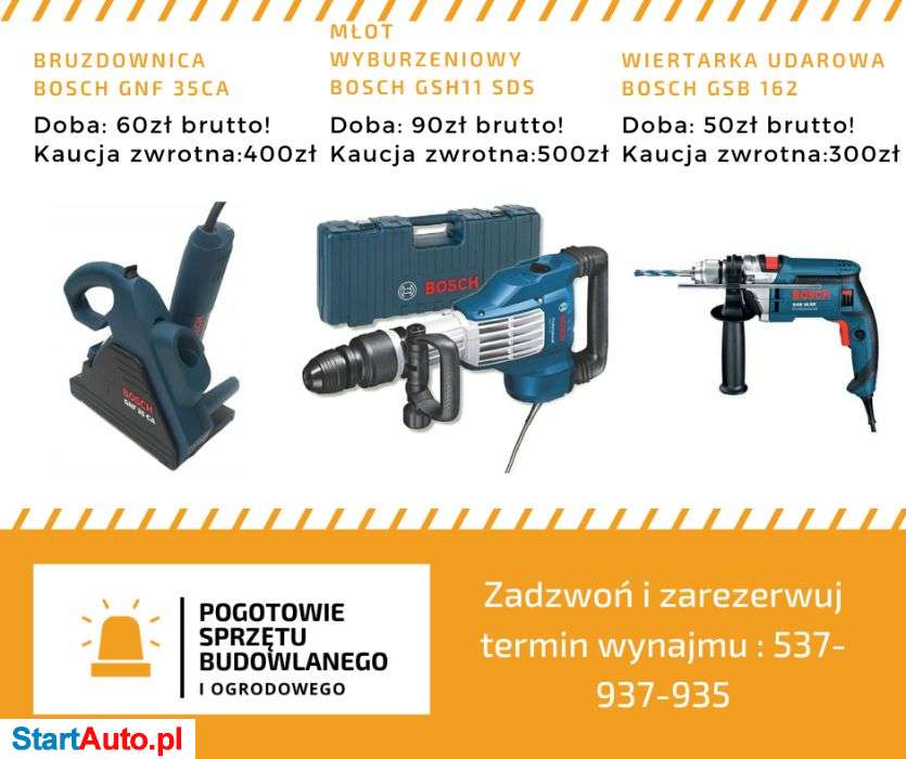 Bruzdownica – Młot udarowy wyburzeniowy – Wiertartka udarowa WYNAJEM