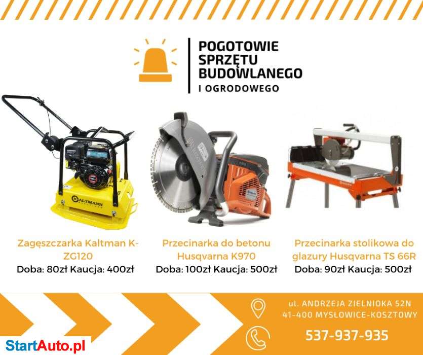 Zagęszczarka ubijarka 120kg/ Przecinarka do betonu i glazury WYNAJEM