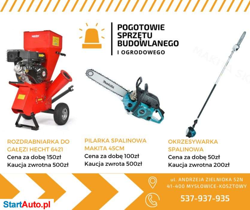 Rozdrabniarka rębak do gałęzi /Pilarka spalinowa /Okrzesywarka WYNAJEM