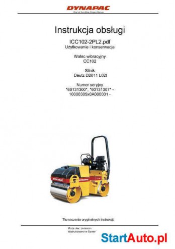 Instrukcja obsługi DTR walec DYNAPAC CC102