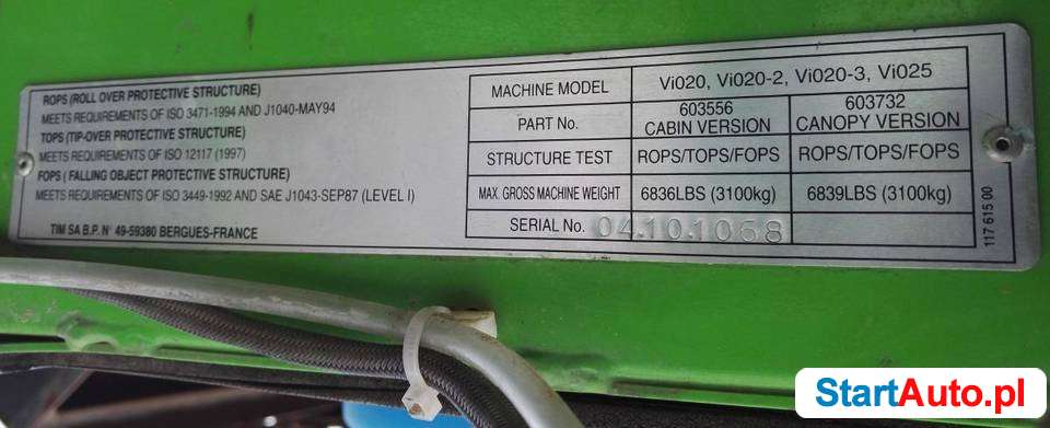 Kabina do mini koparki Yanmar Vi 020 Vi020 Vi 025 Vio 25