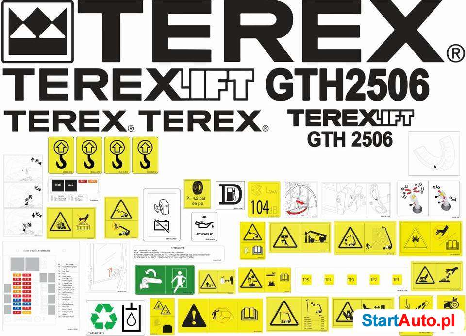 Naklejki na zwyżki ładowarki teleskopowe gienie terex inne