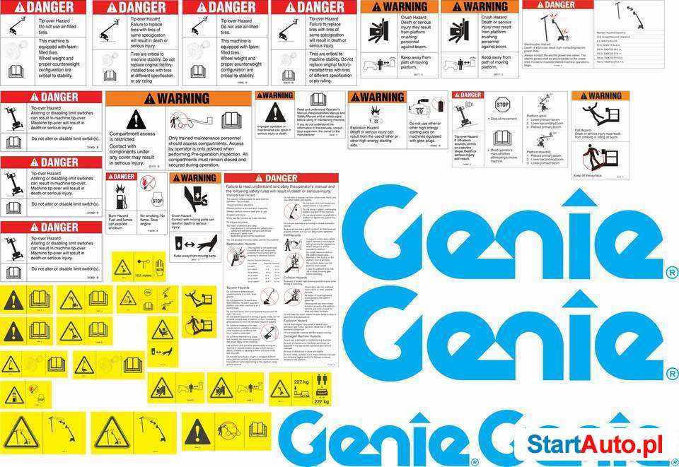 Naklejki na zwyżki ładowarki teleskopowe gienie terex inne
