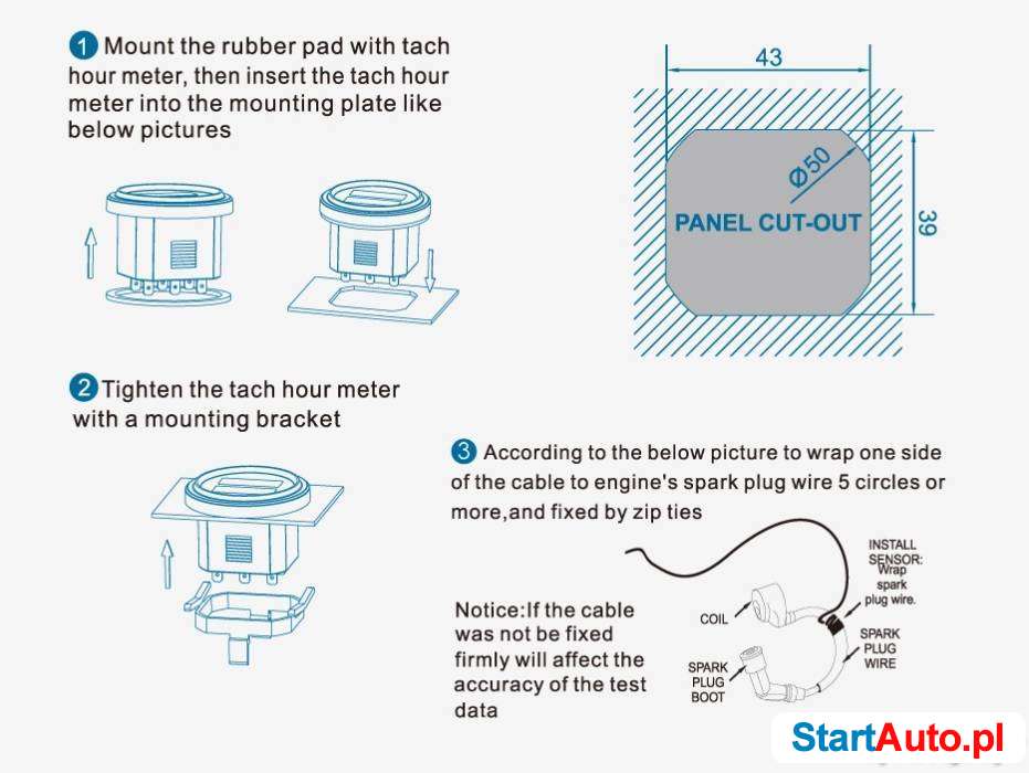Obrotomierz z licznikiem motogodzin do koparki agregatu łodz