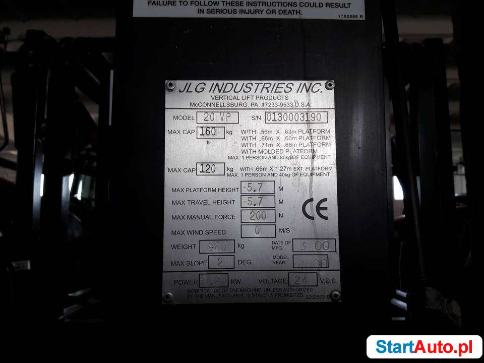 Podnośnik masztowy – 20VP – JLG – Elektryczny