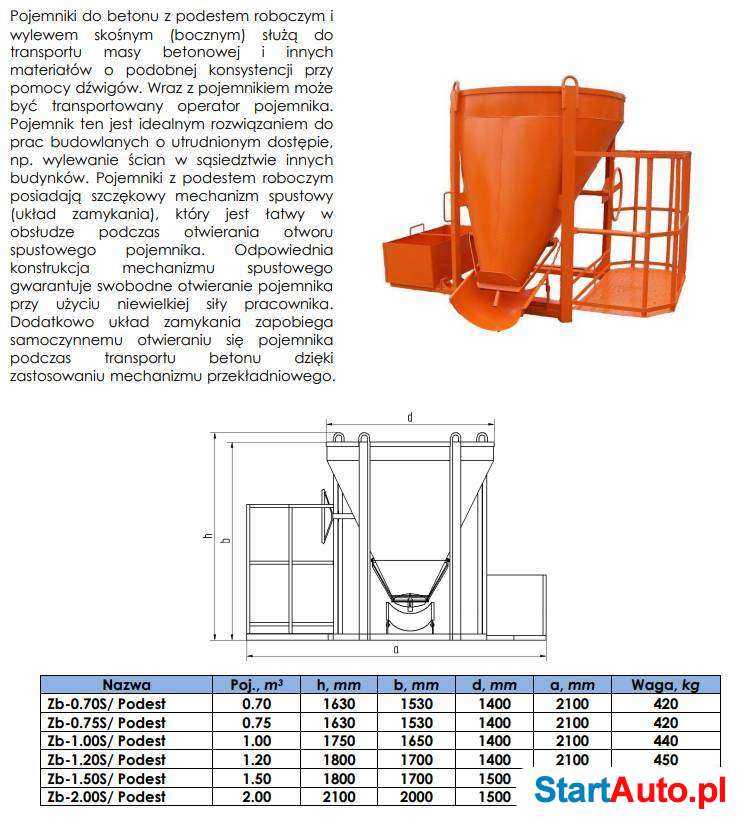 POJEMNIK DŹWIGOWY NA BETON Z PODESTEM ROBOCZYM skos 750l