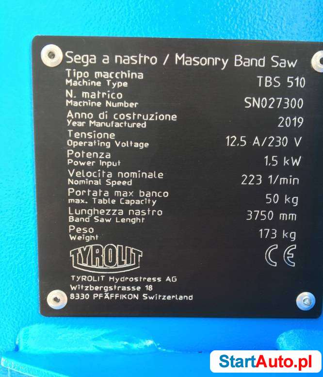 Przecinarka taśmowa TYROLIT TBS 510 do gazobetonu ytonga 230