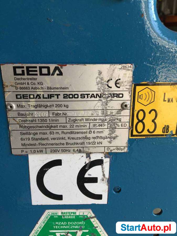 SILNIK DO DRABINY DEKARSKIEJ GEDA Model : LIFT STANDARD 200