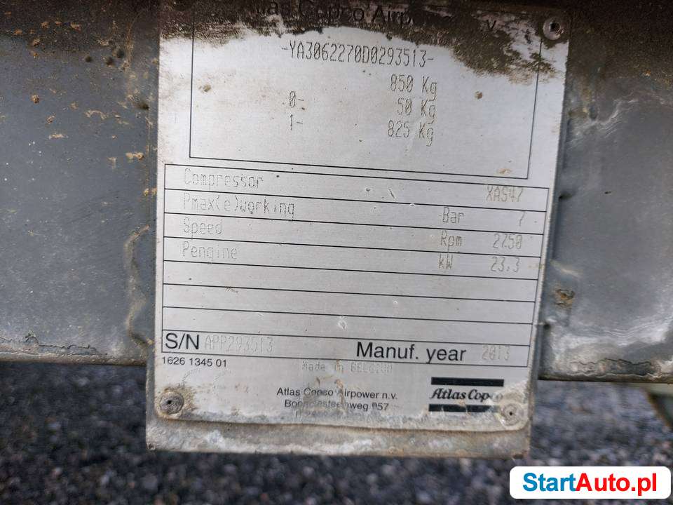 Sprężarka śrubowa, kompresor Atlas Copco XAS47, z agregatem