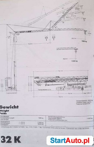 sprzedam żuraw dźwig budowlany Liebherr 32K 3,5T L=30m H=22m