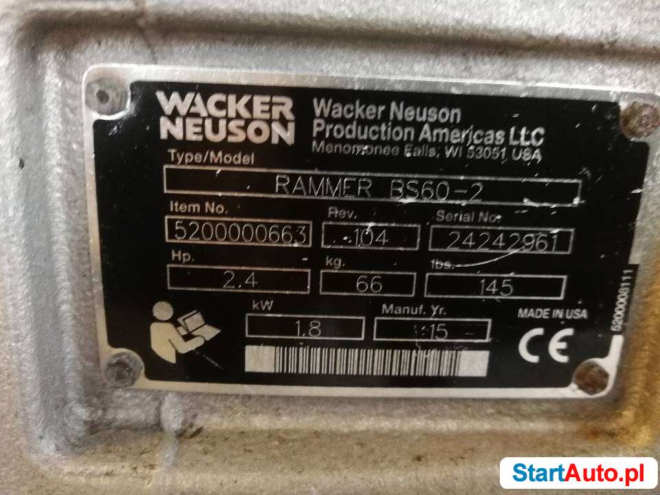 Stopa wibracyjna ubijak WACKER NEUSON BS 60-2,2015 Gw. 2msc