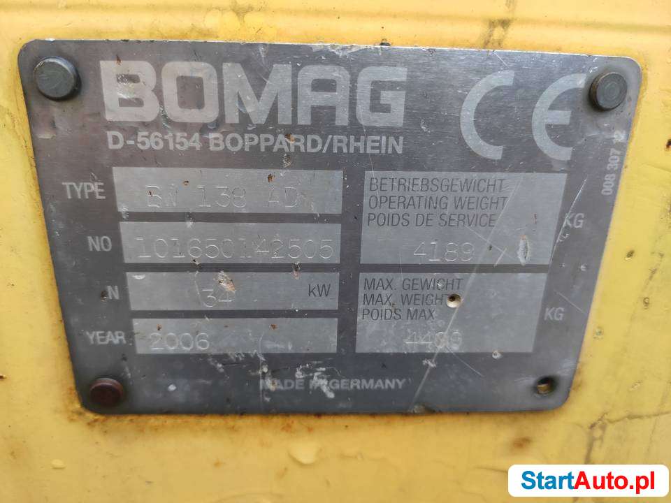Walec Bomag BW 138 AD, nie Wacker Cat Amman Dynapac Hamm