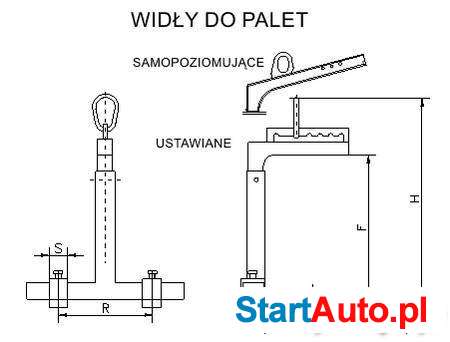 Widły do palet z uchwytem samopoziomującym udźwig 2000kg