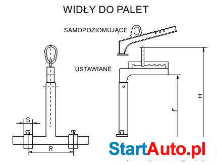 Widły do palet z uchwytem ustawnym udźwig 2000kg