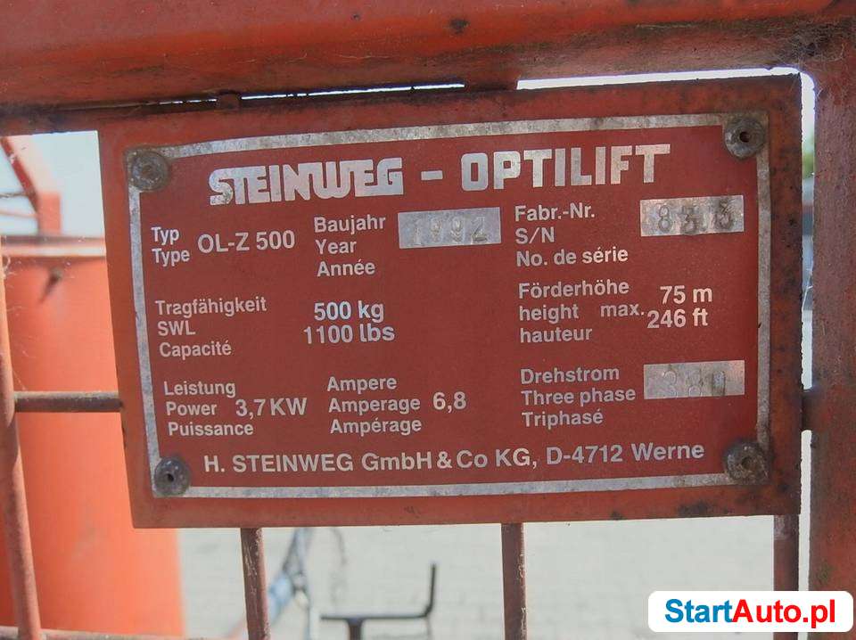Winda budowlana wyciąg STEINWEG 500kg 18 m 380V