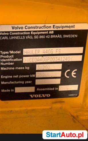 Wozidlo VOLVO A40G FS WYWROTKA KOLEBOWA.