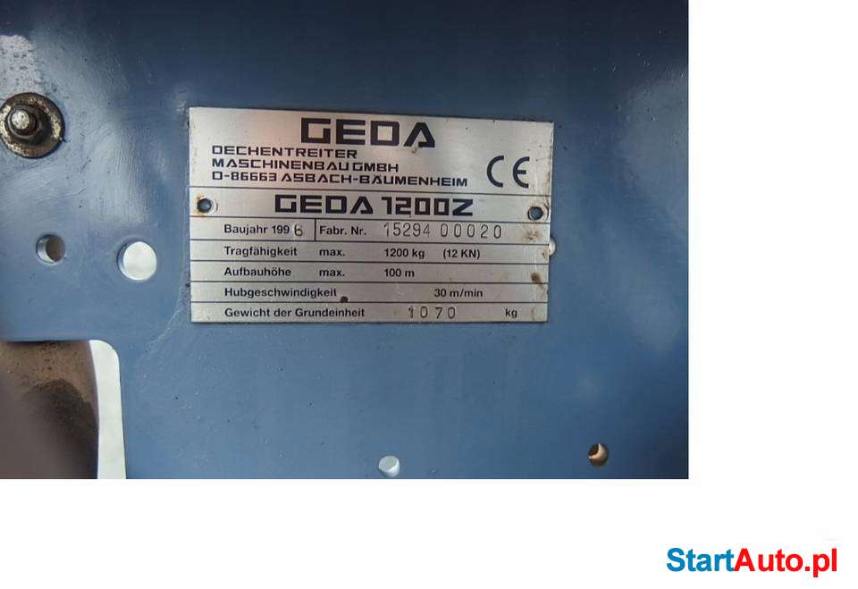 Wyciąg winda budowlana GEDA 1200Z. do 1200kg 15m wciągarka