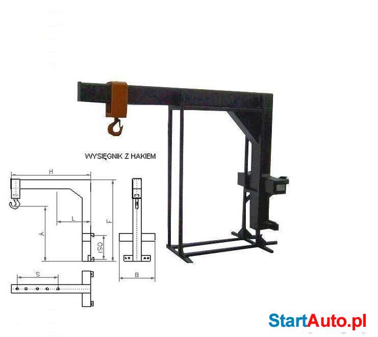 Wysięgnik z hakiem na karetkę wózka widłowego udźwig 3000kg