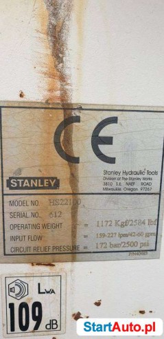 Zagęszczarka na wysięgnik koparki Stanley HS 22100
