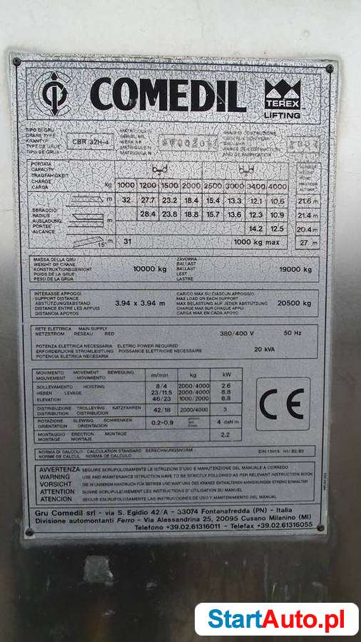 Żuraw szybkomotujący hydrauliczny TEREX CBR 32H4 4000kg