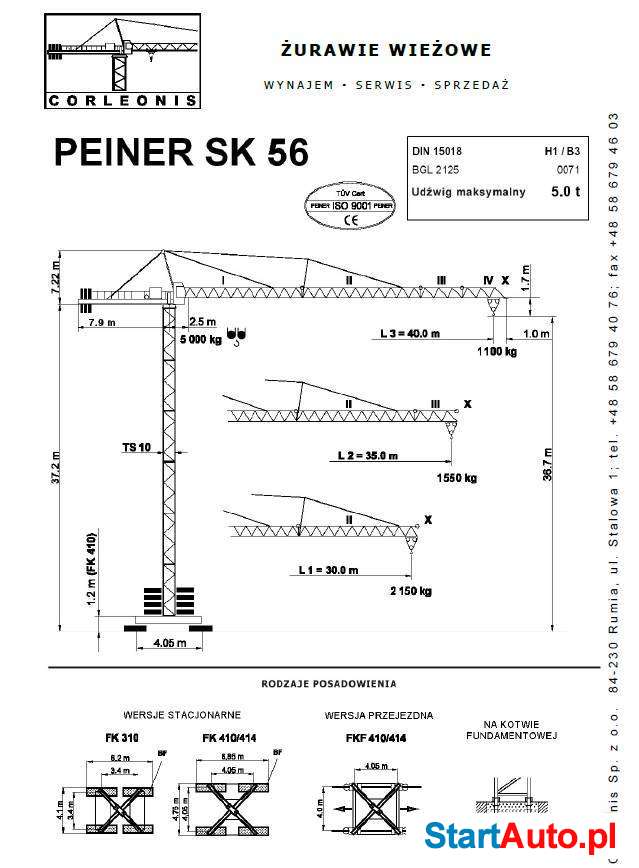 Żuraw Wieżowy Peiner SK56 z 1987r