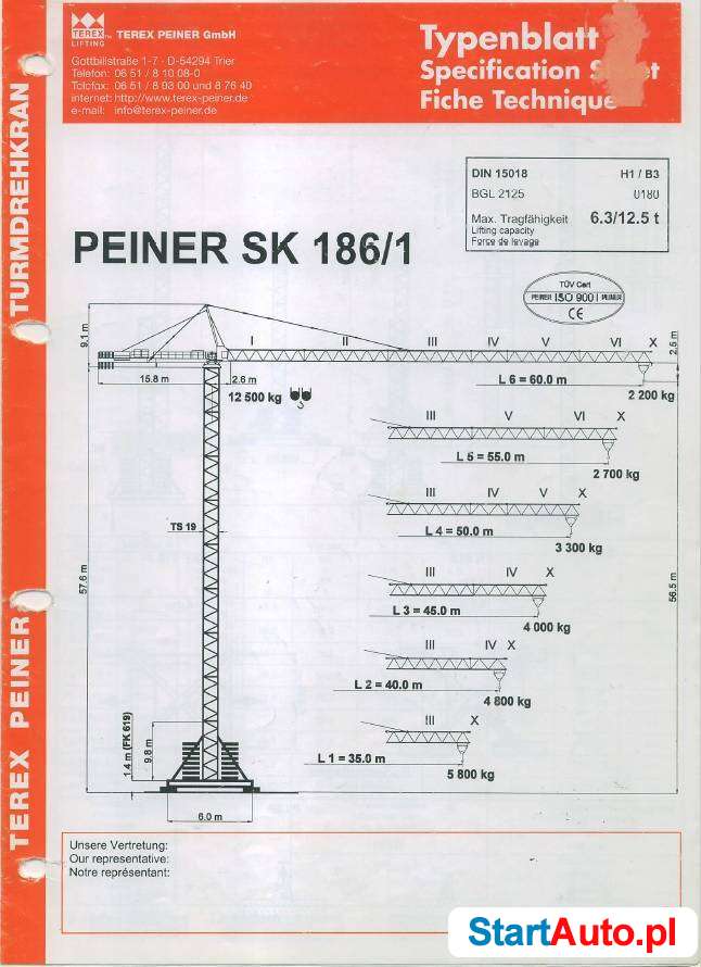 Żuraw Wieżowy Piener Sk 186/1 z 1996r
